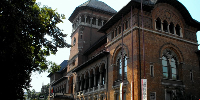 Portret of a beautiful young woman posing in romanian traditional costume