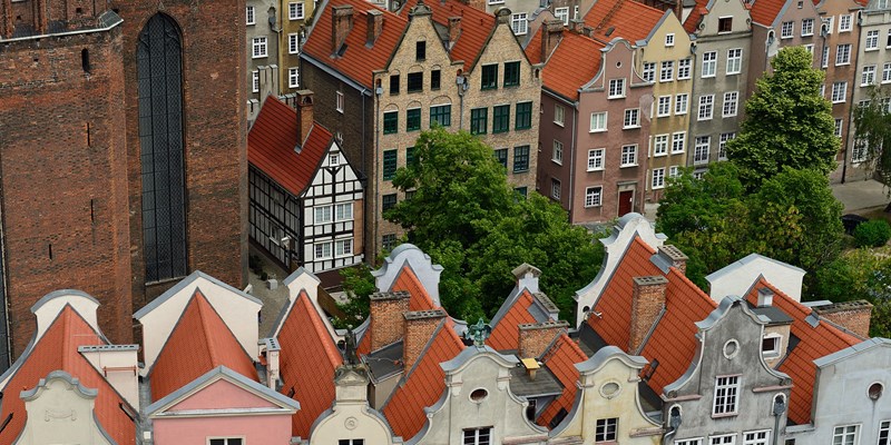 Poland, View on the old city in Gdansk is located at the Baltic sea