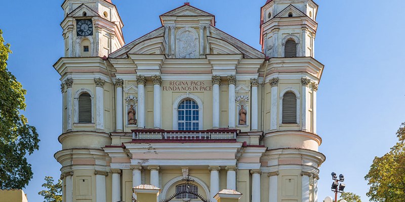 Aerial view of the Church of St. Peter and St. Paul, located in Antakalnis district in Vilnius