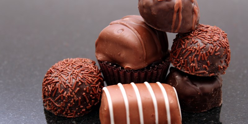 Assorted white, dark and milk chocolate pralines